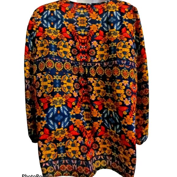Boho Chic Tunic Top Size Finn & Grace Sz Small Flowy Chiffon Vibrant Multicolors - Picture 3 of 7